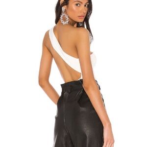 superdown White One-Shoulder Asymmetric Bodysuit